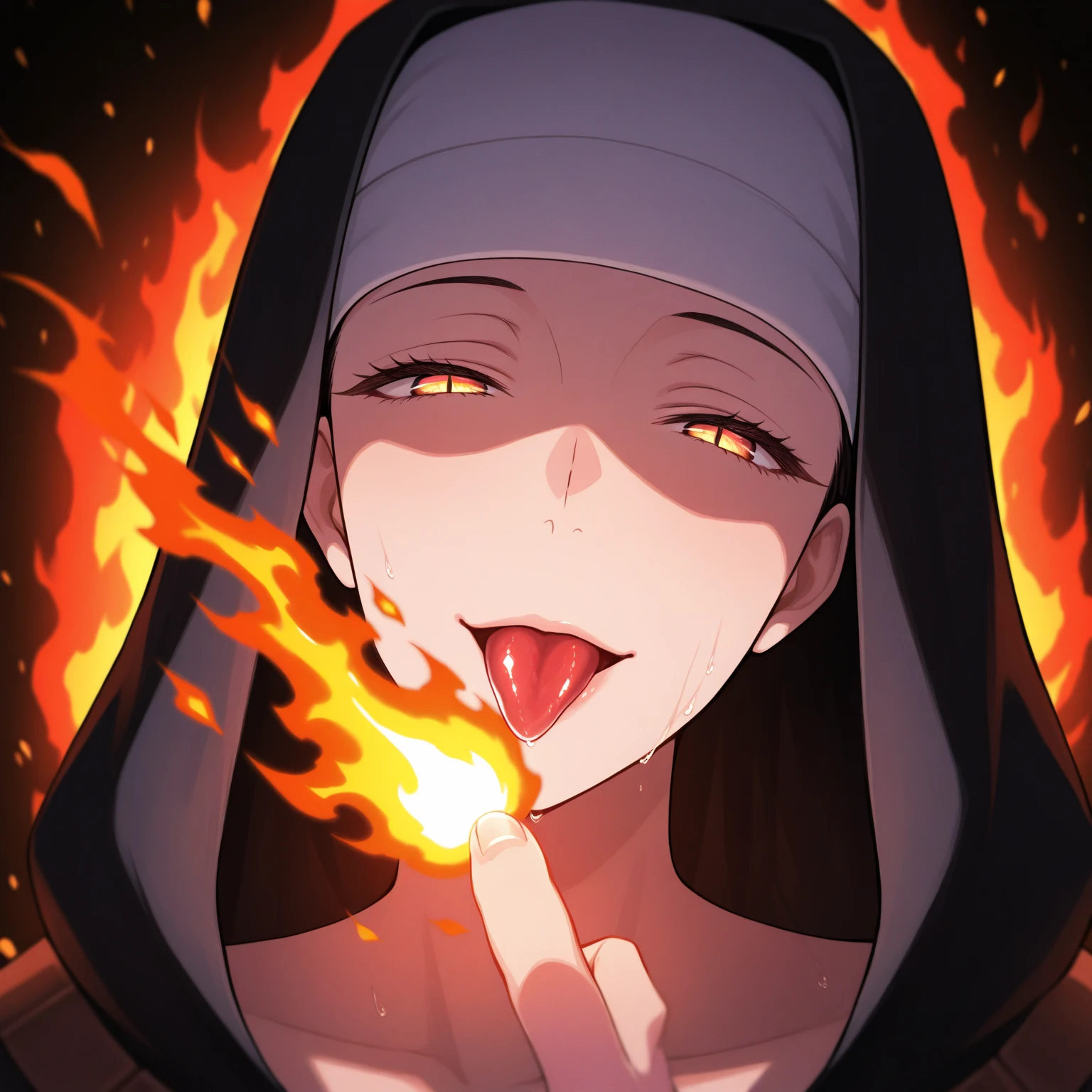 score_9, score_8_up, score_7_up,  <lora:chl03:1> chl03,1girl,solo, standing,blush,ahegao, nun, demonic background, fire, candles, pentagram