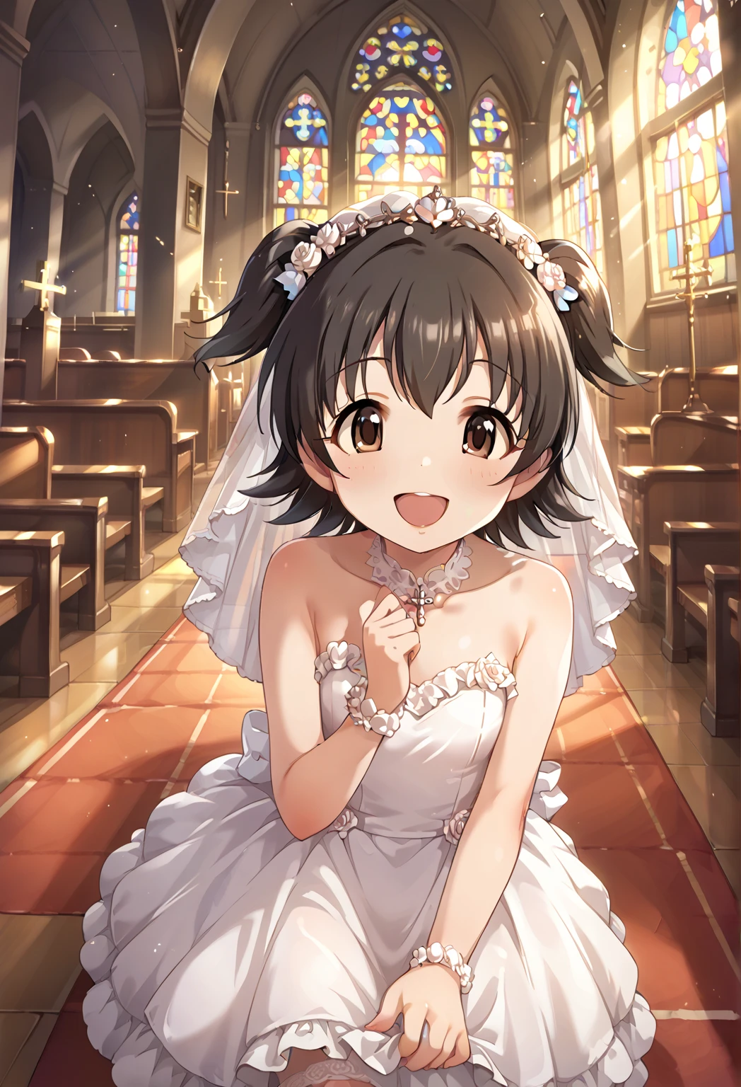 masterpiece, best quality,ultra detail, <lora:anmnr01:0.3>  <lora:add_detail:0.5>,<lora:GoodHands-vanilla:0.8> ,haruhi <lora:Haruhi Suzumiya - [The Melancholy of Haruhi Suzumiya] - Version 1:0.7>, church,<lora:Bridal:0.7>bridal,upper body,,blush,incoming kiss,closed eyes,facing viewer