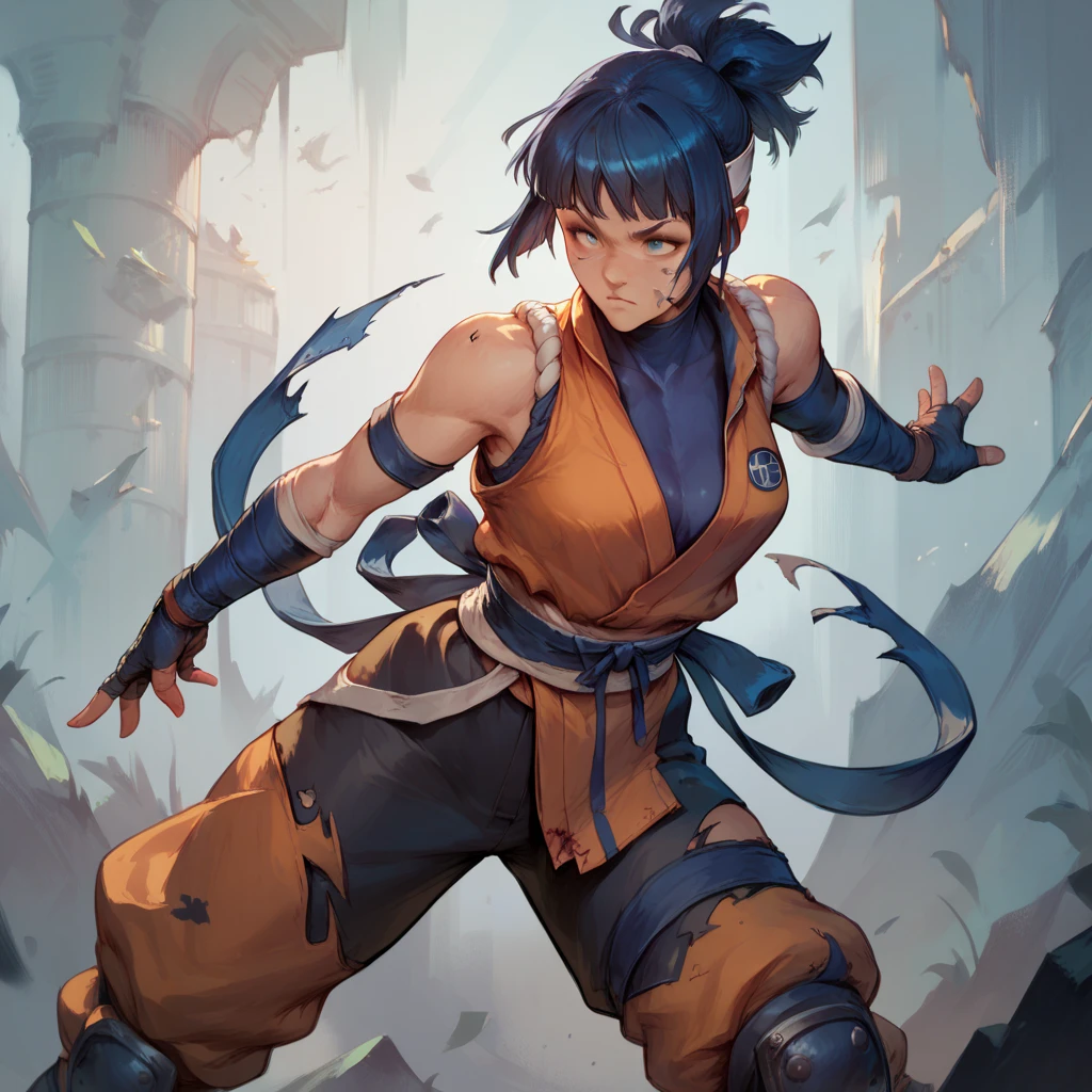 Hinata Hinata,Ninja costume,Combat posture,War-damaged clothing,Bright light,Highest Quality