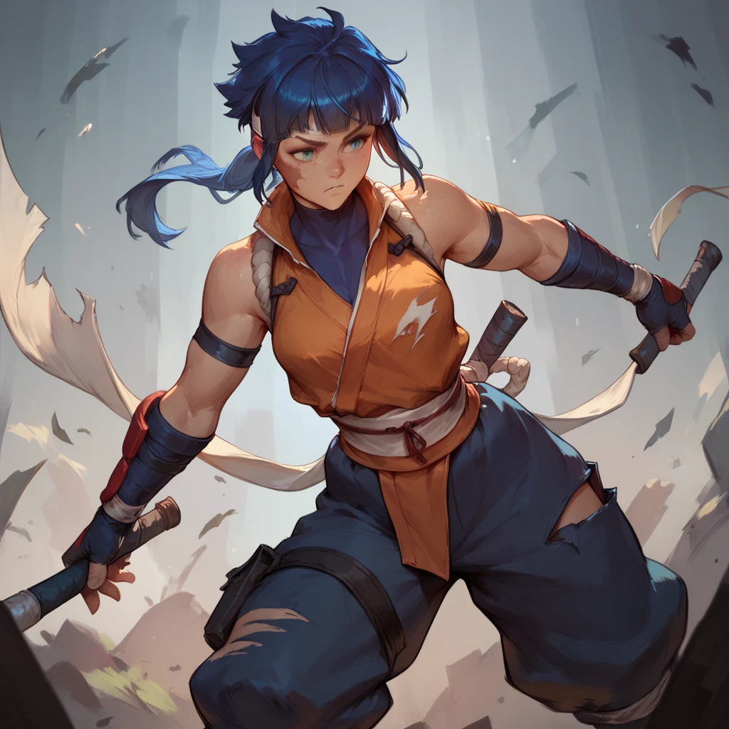Hinata Hinata,Ninja costume,Combat posture,War-damaged clothing,Bright light,Highest Quality