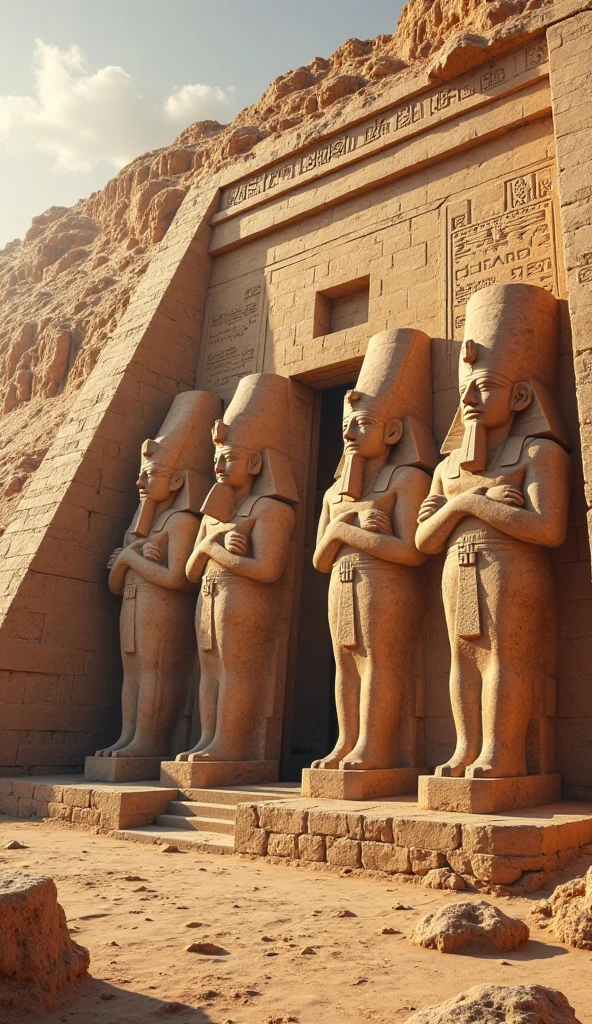 In ancient Egypt, Pharao visiting the temples of Amarna, offering prayers and making offerings to the gods in the company of high priests, as the sunlight filters through the intricately carved columns. Fantasy, shot with a Fujifilm X-T4 with Fujinon XF 56mm f/1.2 R lens,
