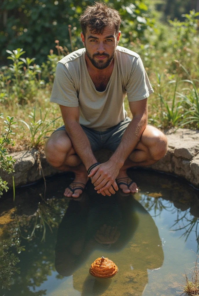 A husband is digging hot springs in the garden for Mother&#39;s Day, and his wife is watching.