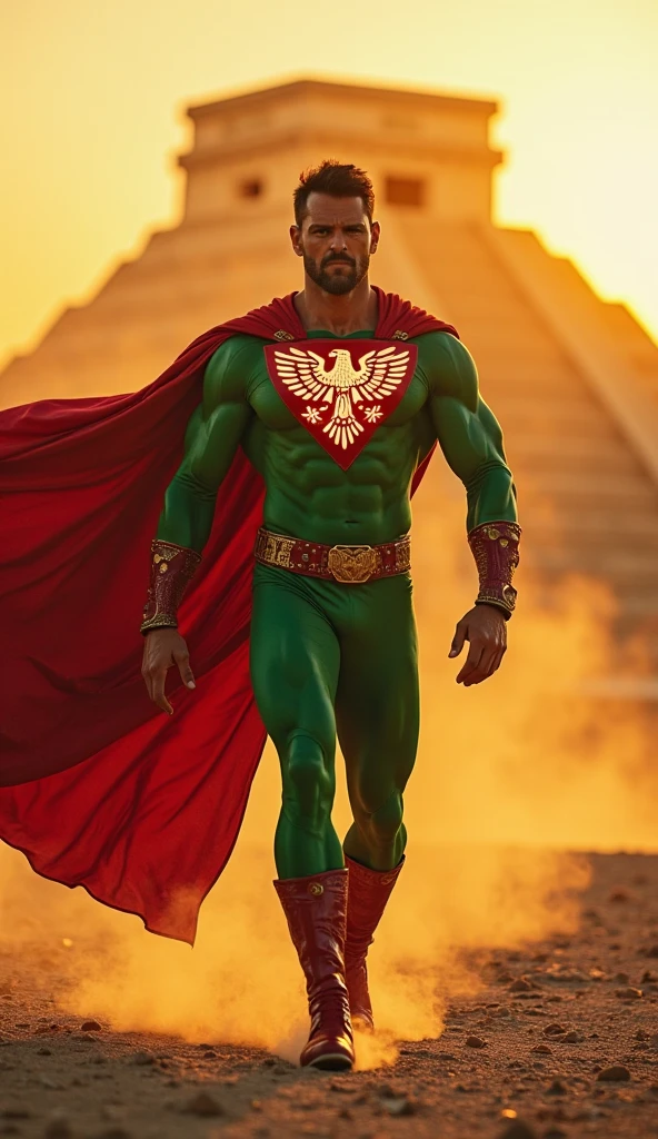 Create arshad nadeem's picture into a superhero with custum representing pakistani flag