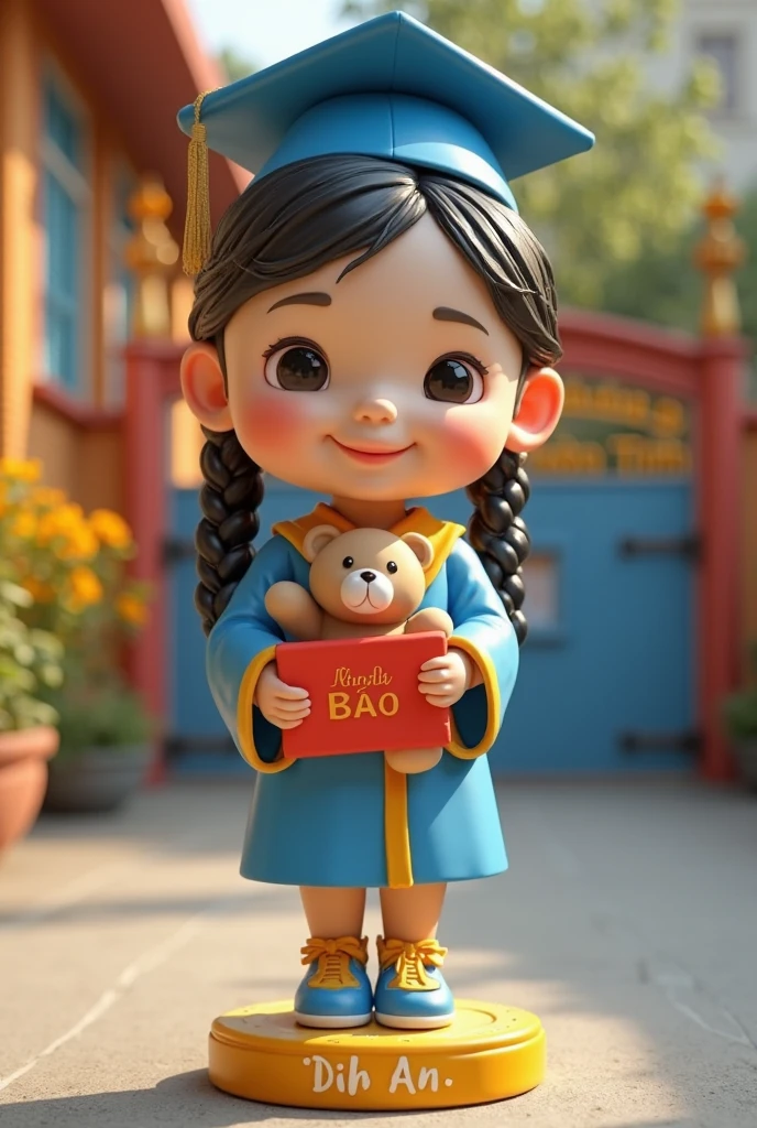 panda with blue spots, holding a paint brush in his left hand and a hammer in his right hand, big eyes, white t-shirt with "Daddo" text, realistic, detailed, 8k, high quality, intricate details, digital art, photorealistic, hyper detailed, cinematic lighting, vibrant colors, cute, adorable, whimsical, fantasy
