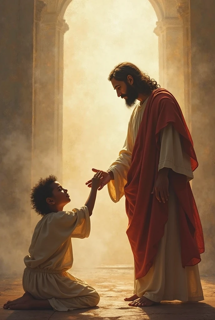 Jesus begging a 1 boy to come closer
