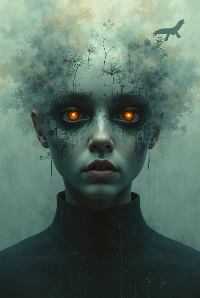 (best quality, highres, artistic masterpiece, realistic:1.2), dark and mysterious atmosphere, haunting eyes, abstract emotions, surreal expression, intricate details, infernal presence, deep shadows, ethereal essence, demonic revelation, psychological turmoil, distorted figures, twisted forms, disturbing symbolism, psychological exploration, unsettling color palette, hidden desires, subconscious whispers, enigmatic composition, cryptic symbolism, otherworldly dimensions, surreal landscapes, psychological abyss, tormenting beauty, inner demons, emotional turbulence, haunting presence, enigmatic narrative, introspective journey, surrealistic fusion, abstract chaos, paradoxical reality, metamorphic entities, fragmented psyche, abstract representation, twisted imagination, hauntingly poetic, psychological dissection, conceptual exploration