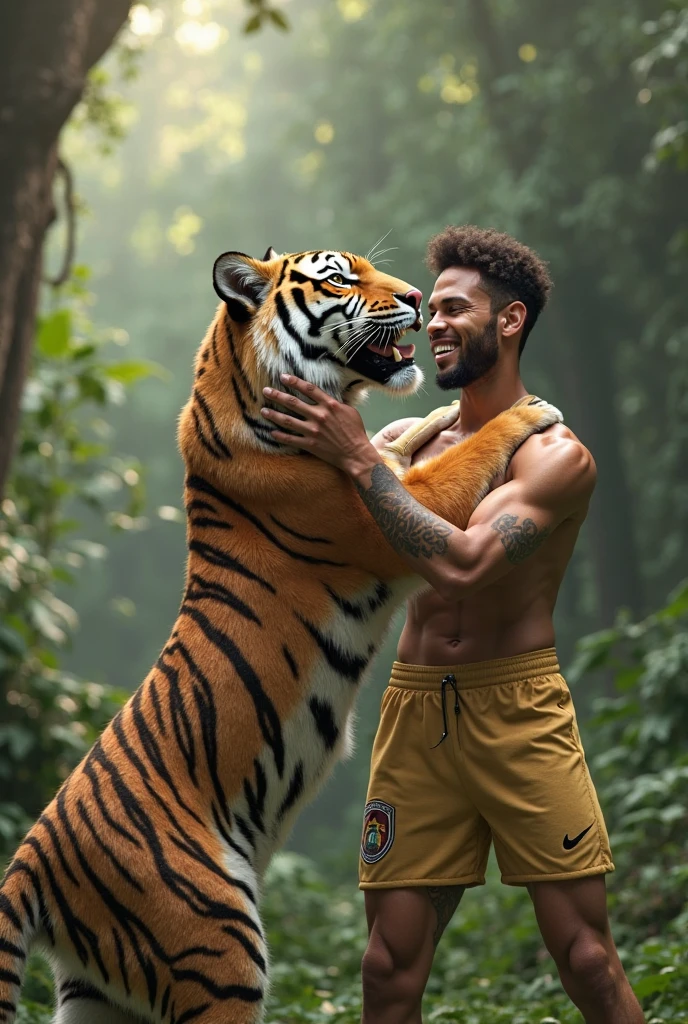 A man is bitten by three tiger and he is smiling but his friend lost an arm