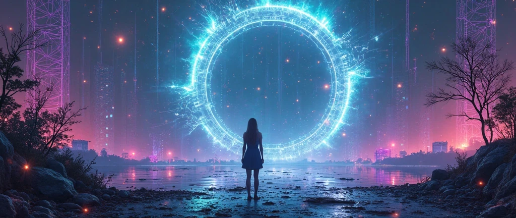 Create an image, which will depict a surreal space, covered with a complex and vibrant cosmic pattern. The pattern should include vortex galaxies, bright nebulae and shining stars against the backdrop of deep space. The general atmosphere should evoke a feeling of an endless universe, combination of cycling and artificial intelligence, meeting modern technologies in harmonious combination. high quality, hyperrealism, 8 k