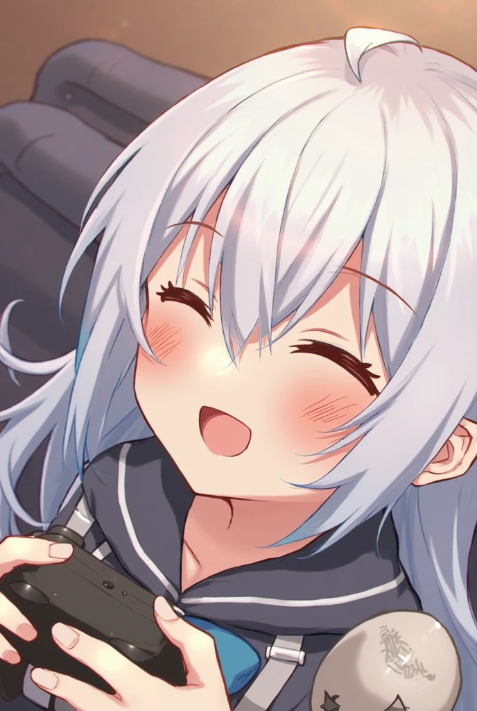 1girl, shimakaze \(kancolle\), kantai collection, white hair, beautiful detailed eyes, black eyes, (opened mouth), nsfw, curvy, Slender, (close-up mouth), Highest quality, Super detailed, masterpiece, Ultra-high resolution, 8k, Embarrassing, blush, Lovely, (With tears in her eyes and her mouth open), Sticky saliva