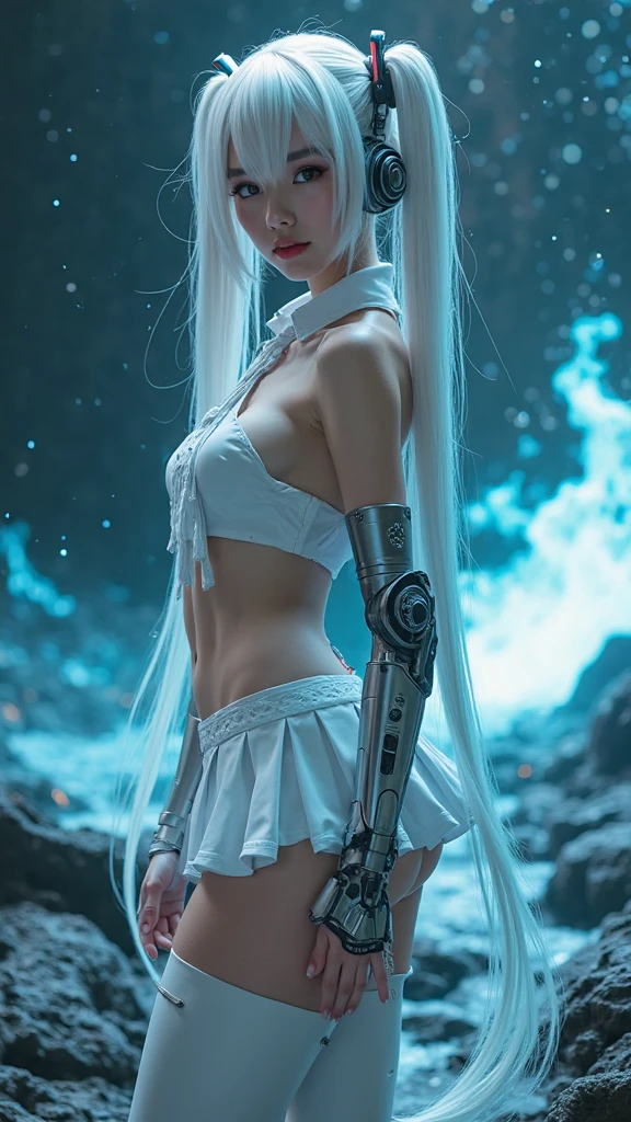ultra instinct,Epic anime of energy people,4K comic wallpaper,Super Saiyan Blue,anime wallaper,4k anime wallpapers,Anime wallpaper 4K,Anime wallpaper 4 k,human goku,Highly detailed portrait of Super Saiyan Goku, The eye,, Cat ears,Girls room background,tmasterpiece, top-quality,Kizi,,Hair is medium white,whaite hair, (whaite hair), Ear hair, Large bust,Gothic maid costume,Anime maid outfit, Ribbon around the neck,,Facial expression enhancement,Exposed flesh,long leges,Full body like,Tulle clothes,ssee-through,Thin body,Full body portrait of slender legs,A large number of white particles(1000)Particles are like flames,White color hair,Blue lightning effect,Blue arc effect,fully body photo,Full body photo of off-white eyes