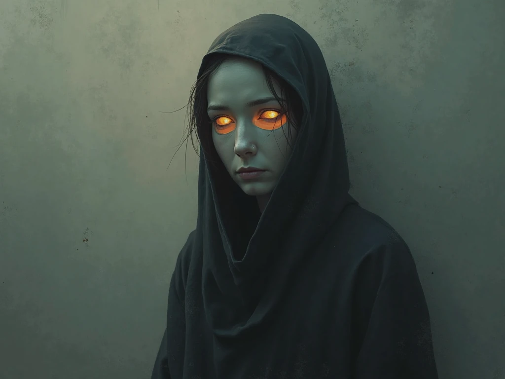 Scary cloaked female ghost with lifeless eyes, white pale skin, black background, close-up, horror, dark and haunting, hyperrealism, ultra-detailed, 8k, sharp focus, emitting diodes, smoke, artillery, sparks, racks, system unit, motherboard, by pascal blanche rutkowski repin artstation hyperrealism painting concept art of detailed character design matte painting, 4 k resolution blade runner