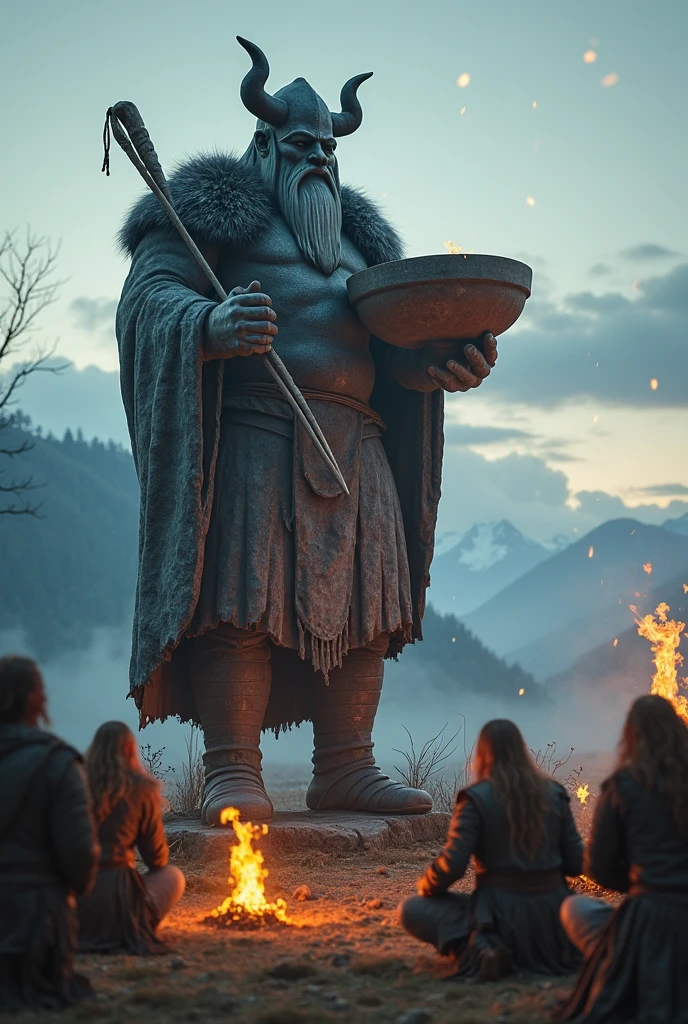 Inside a Viking longhouse, rugged Viking warriors with braided hair and fur cloaks sit around a steaming bowl of instant ramen, wooden walls, firelight, detailed textures, historical setting, surprised expressions, humorous tone, ultra-realistic.