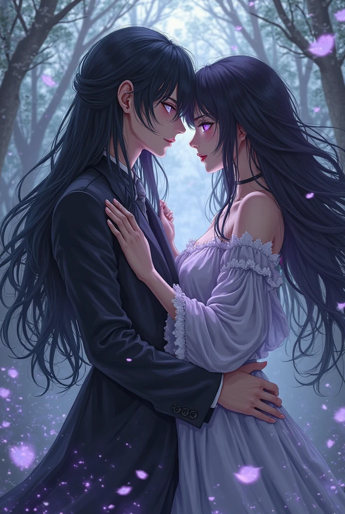 (a straight anime couple: 1.5, dark style, large eyes, Small pieces, fluffy black fur), (dark gothic, Victorian steampunk gothic style with chained hands:1.5), Dark, ambiente oscuro con decoraciones de calaveras 32K, Fairy tale: 1.4, camera cut: 1.4, ((dream atmosphere, soft light and magic:1.3)), ((imaginative scene)),((perfect, meticulously detailed.:1.3)), ((full shot: 1.4)), ((Best Quality)) , ((masterpiece)), 3D, (hyper detailed: 1.3), ((epic landscape: 1.3)), ((night background: 1.3 ))), (((the night:1.2))), (photorealistic: 1,4), ((Frontal camera)),( (Low light night cinema lighting: 1,2)). 32K.