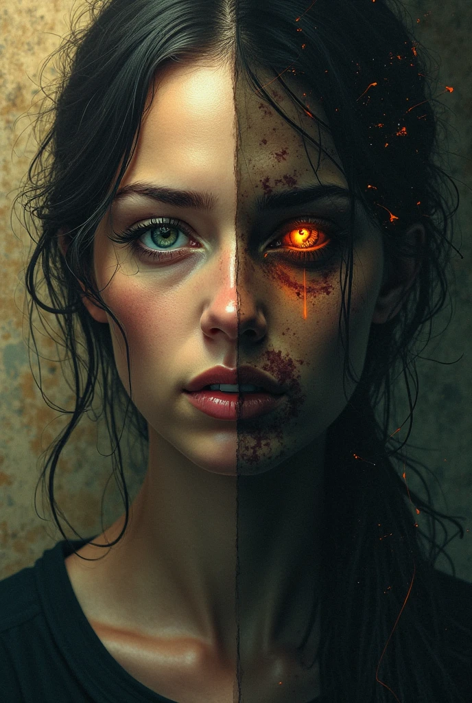 a woman with a fire on her face and a fire on her face, visual effects, fire in eyes, photorealistic special effects, intense demonic look in the eyes, realistic digital art 4k, realistic digital art 4 k, cinematic effects vfx, evil woman, with glowing red eyes, realistic digital art, vfx art, hyper realistic vfx simulation