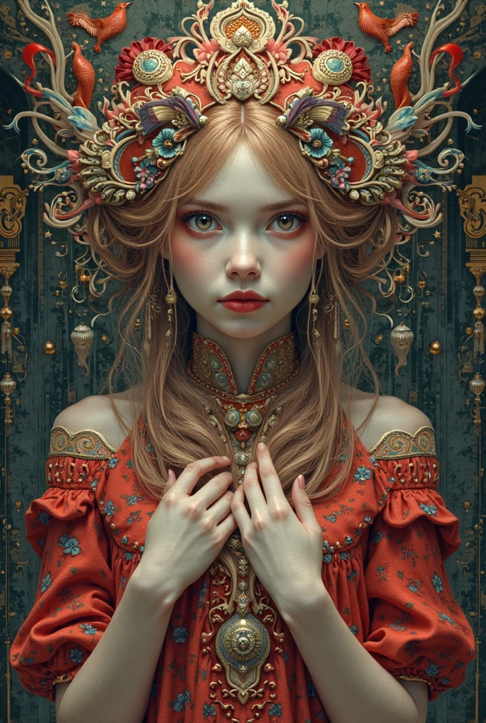 （Jogo King Card:1.5, simetria rotacional),Anna Dittmann,Minimalist compositions,chama,Maga Feminina,Cocar de cristal requintado, requintada armadura de cristal，Fio Eletroluminescente,((LiliArt)),brilho sonhador，arte digital conceitual,vermelho e cinza,(Very detailed, Reasonable design, linhas claras, Alta nitidez,melhor qualidade, master part, 4k )