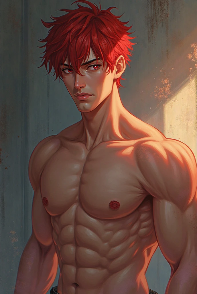 Hot male, handsome, masculine, colorful hair, nude, in underwear