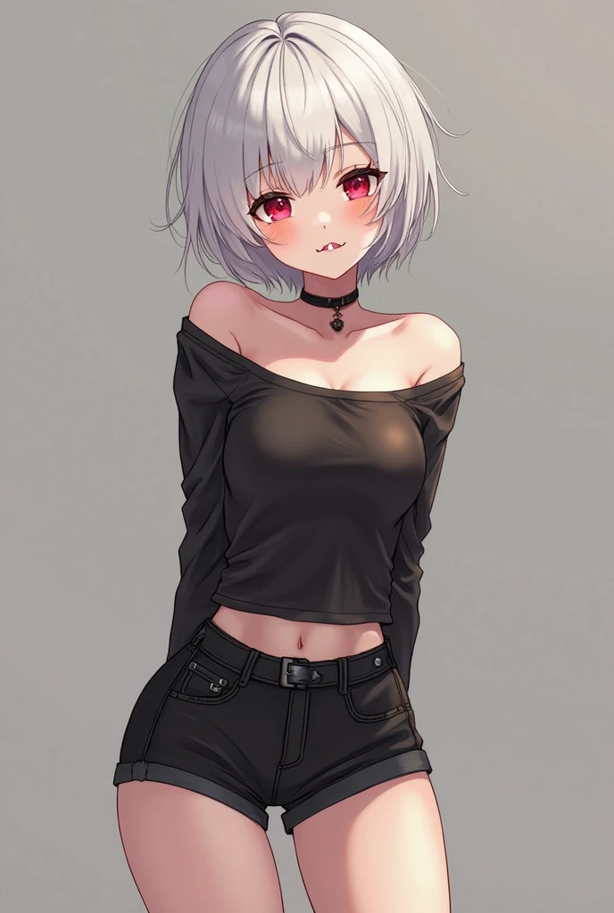 best quality, ultra precision, 1girl, cute, , young, boyish, childish, small breasts, silver hair, cat ears, blue eyes, beautiful eyes, girl, ecstasy, sailor collar, estrus, metestrus, start to undress, naughty mood, she loves you, lost virgin, virgin, blush, beautiful skin, big bow on chest I'm not wearing panties BLUE SWEATER, BLACK SHIRT, SHIRT UNDER SWEATER, OFF SHOULDER TOP) Tsundere leaning against the wall