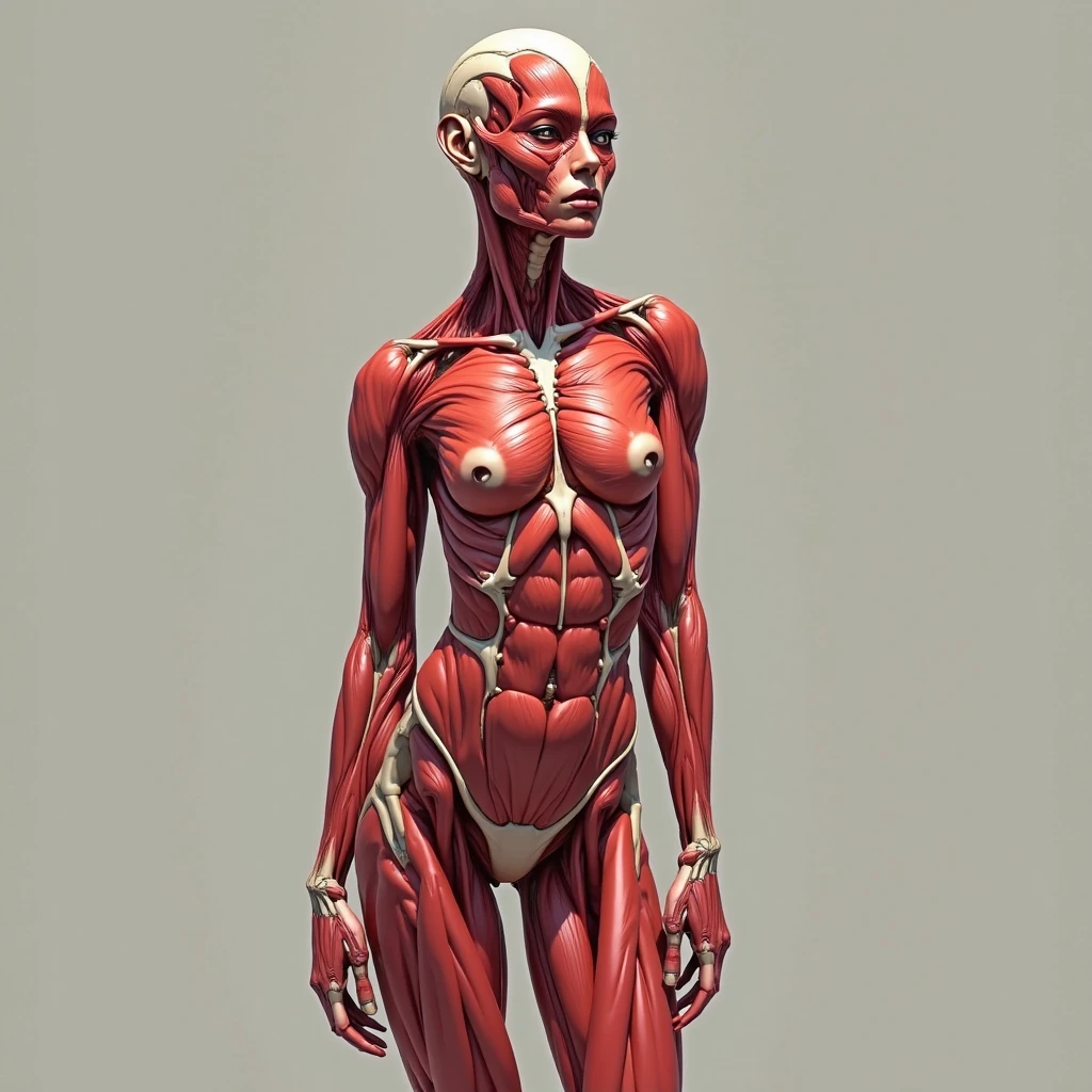 Create a realistic muscular woman with lots of veins