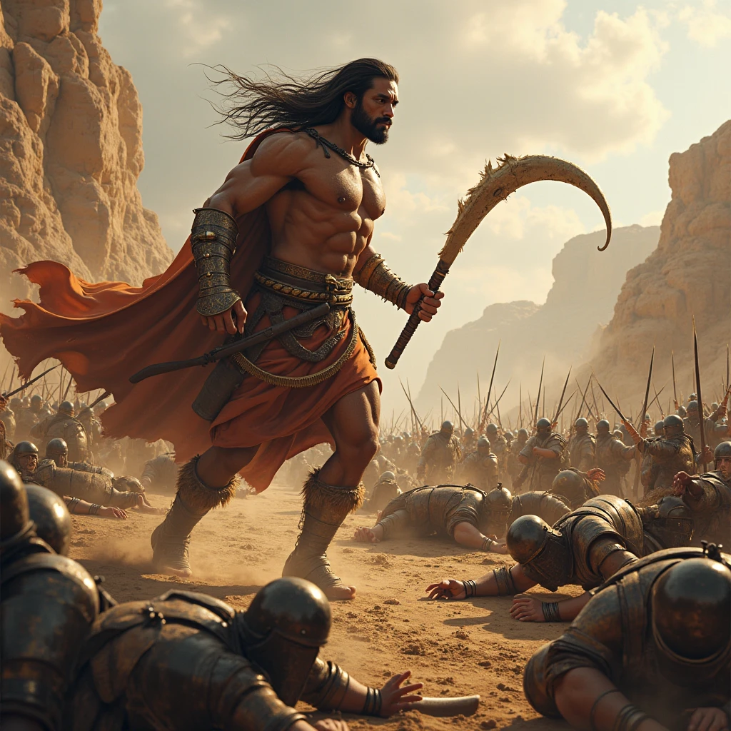 A man born from dust, with a cloak. He is brown and has long black hair and a beautiful body and a combination of dirt and a sword that creates a big earthquake and inside his sword is a line through which the dirt passes. He is wearing a dress that is made of stone, and inside the dress there is a line through which dirt flows.
