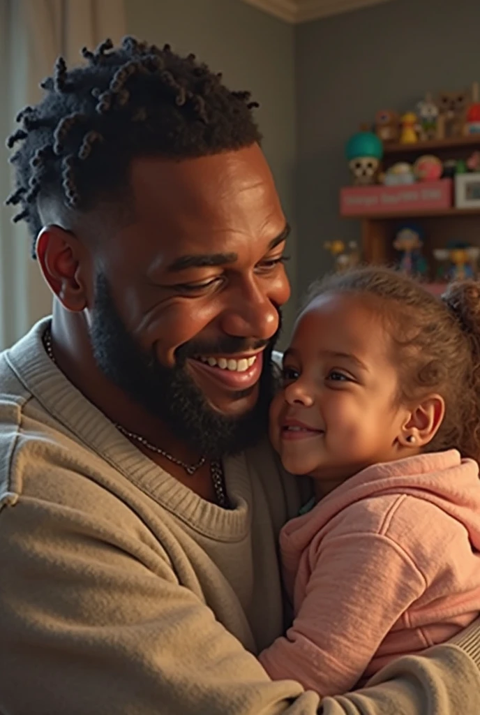 Retrato realismo de uma familia afrodescendente pobre feliz e sorrindo. com pai, mae com 30 anos, filho e filha pequenos de 5 e 7 anos na sala de um apartamento