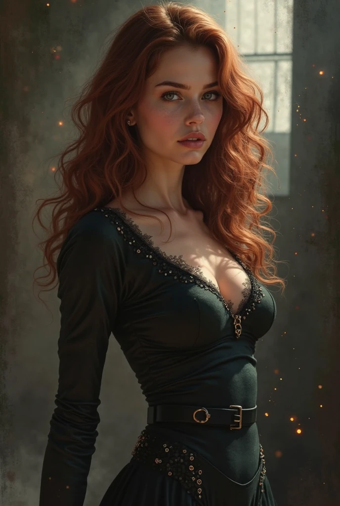 An illustrated movie poster, hand-drawn, full color,(Emma Watson:V2.1 ),( a teenage Hogwarts student:1.4) ,(Camisa blanca corbata y chaleco) , (falda student corto plomo :1.4), (hogwarts school uniform:1.4), 18-years-old, female, wearing a charcoal vest and a pleated skirt, athletic hourglass figure, full wide hips, massive round butt, long shapely legs, ridiculously thick powerful thighs, vibrant eyes, deep dark auburn hair, thick shaggy bangs, flushed sun-kissed complexion, freckles, resembles Genevieve O'Reilly, standing in a foggy Hogwarts courtyard, surrounded by mist, graphite shading, stencil marks, airbrushed acrylic paint, masterpiece, close-up shot, in the style of the Deathly Hallows, high quality, (RAW photo, best quality), (realistic, photorealistic: 1.4), (extremely delicate and beautiful: 1.4), amazing, fine details, masterpiece, ultra detailed, high resolution, best illustration, best shadow, intricate, ( extremely intricate: 1.2), (exquisitely detailed skin), cinematic light, perfect anatomy, (cool color: 1.4), sharp focus, 8k UHD, DSLR, (Fujifilm XT3),(iluminación cinematográfica :1.4),( Hermione Granger:1.4), (Emma Watson: V2.1), (ojos de Emma Watson:1.5), (hogwarts school uniform:V2.1),( pose americano :1.4), (estilo cinematográfico :1.4), (efectos cinematográfico :1.4), (colores cinematográfico) 