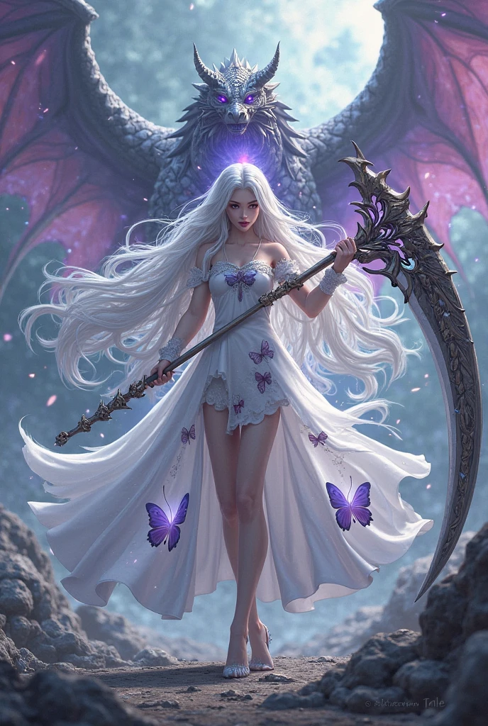 The words "INFINITY" written in large letters at the bottom of the screen, ((masterpiece, highest quality, Highest image quality, High resolution, photorealistic, Raw photo, 8K)), ((Extremely detailed CG unified 8k wallpaper)), (huge stunning goddess shot, very hot and , jaw-dropping beauty, perfect proportions, beautiful body, slim body beauty:1.4), A girl wielding a huge scythe, movie poster, (a huge scythe:1.5), 