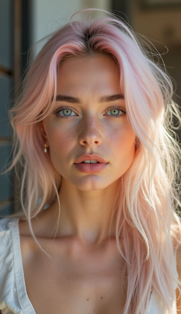 photo of beautiful age 18 girl, pastel hair, freckles sexy, beautiful, close up, young, dslr, 8k, 4k, ultrarealistic, realistic, natural skin, textured skin