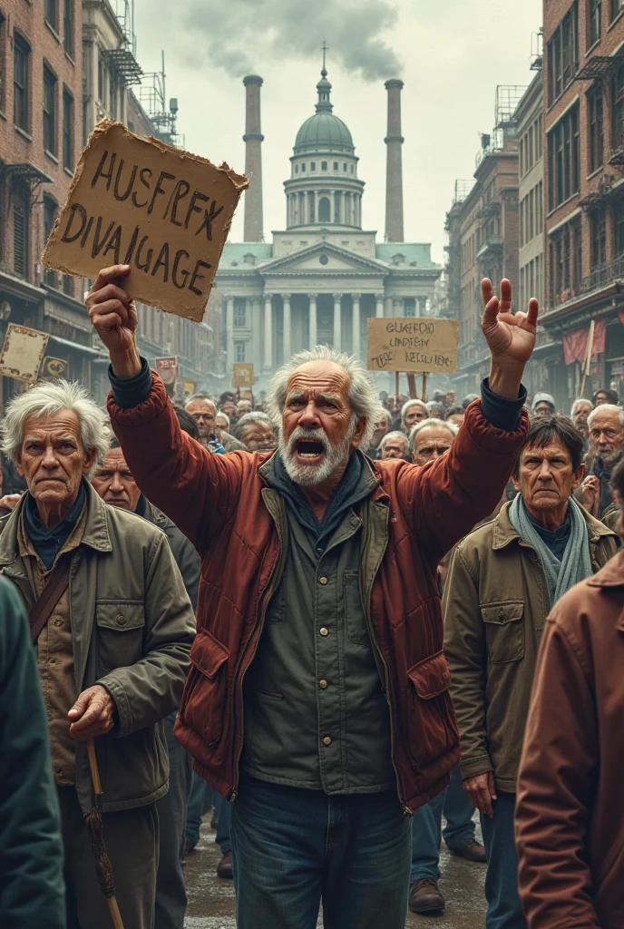 Um rua onde vielas se encontram, personagem masculino de meia-idade, com cabelos grisalhos e barba por fazer. His expression of agony is frozen on his pale face, Lying on the cobblestone floor, vemos a cena de cima, um vulto sutil em uma parte das vielas