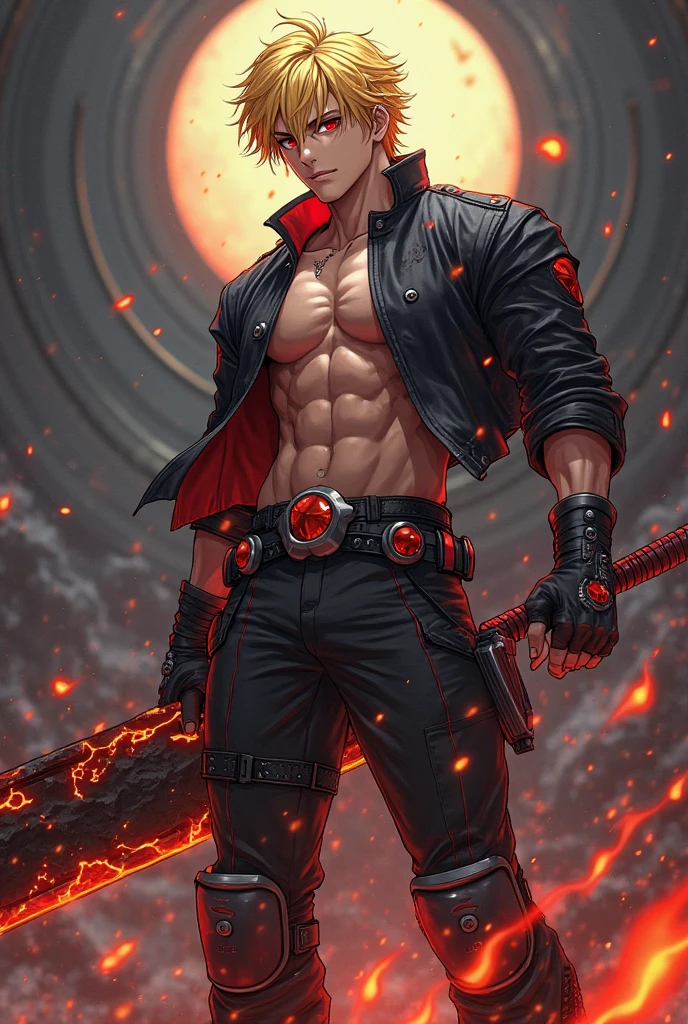 "Get lost in the enchanting gaze of Masse's piercing red eyes as he effortlessly controls the element of fire with his laid-back and handsome demeanor."