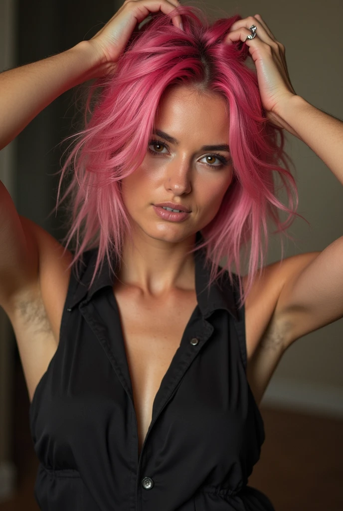 photoréaliste en 8K UHD d'une femme de 22 ans avec une apparence élégante. She has wavy cherry coke colored hair., rappelant les traits de Margot Robbie et Rebecca Fergusson. Ses yeux sont verts, her red lips, and she has a snub nose with touches of freckles. Elle est de type caucasien, with thick, dark eyebrows, mettant en valeur ses atouts. Her look is seductive, with natural lighting. La femme est debout, portant des talons sandales, un jean moulant et un t-shirt crop-top blanc. Assurez-vous que l'image montre l'intégralité de son corps, mettant en avant ses courbes.
