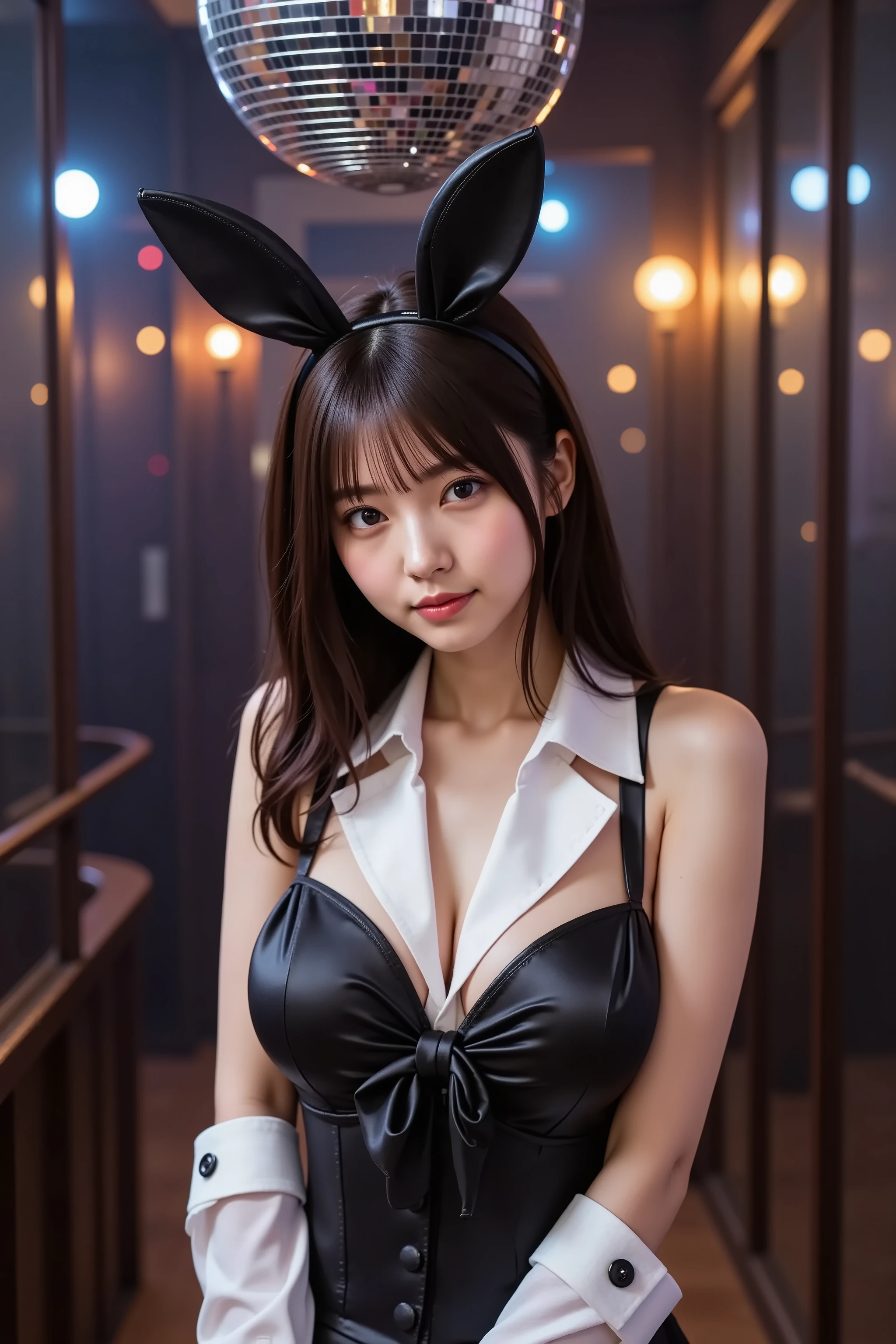 (realisitic、Photorealsitic:1.37)、(8K、Raw photography、top-quality、masterpiece:1.2)、Very cute woman、ultra-detailliert、Heart-shaped pupil、physically-based renderingt、超A high resolution、Kodak Vision Color、Captured with an Arricam LT camera、bokeh dof、foco nítido、(((Correct anatomy:1.2)))、((Pose with your arms between your chest for emphasis:1.2))、(Colossal tits、Show cleavage)、realisitic、report、Photorealsitic、top-quality、extra detailed face、((pastilack bunny suit、Hairband in the form of black rabbit ears、a bow tie:1.2、bunny rabbit))、dark brown hair、Semi-long、extremely detailed eye and face、beatiful detailed eyes、二重まぶた、((Ecstatic look、Eyes that are throbbing、Open mouth:1.2))、Red cheeks、Hair that flutters in the wind、((Casino:1.3))、kawaii、randomly different angles