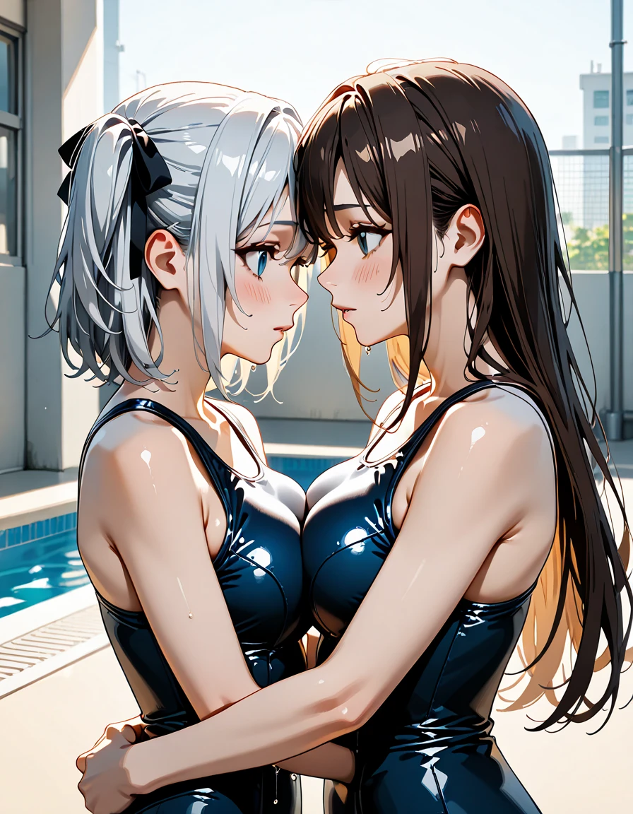 (8k, raw photo, masterpiece, extremely detailed, best quality), BREAK (2 girls:1.5), (close up models, they are coming closer to me:1.3), nsfw, beautiful and adorable girls, same pose, high quality, (they are looking at me:1.3), (they are looking up the viewer:1.2), (front view, they each show front body to me), bitches, lewd, blush, BREAK (sexual appeal battle), (competition of sexual appeal:1.2), (2 girls beg the viewer desperately to have sex with herself competitively:1.5), (they have very strong desire to have sex:1.2), (they are rivals and enemies with each other, they are in conflict each other:1.3), (they each want to be chosen and fucked by me:1.2), (they are dying to have sex), (they are competing sexual appeal with each other and each of them wants to be my most favored sexual slave:1.3), (desperately and disgraceful competing:1.3), BREAK (sweat drops), drool, (love juice, pussy juice), (pubic hair:1.2), tear drops, nipples, pussy, partially nude, sexual arousal, estrus, lust, (shouting), obsequious, tear-filled eyes, dynamic, (desperation), desperately miserable, 21 years old girls