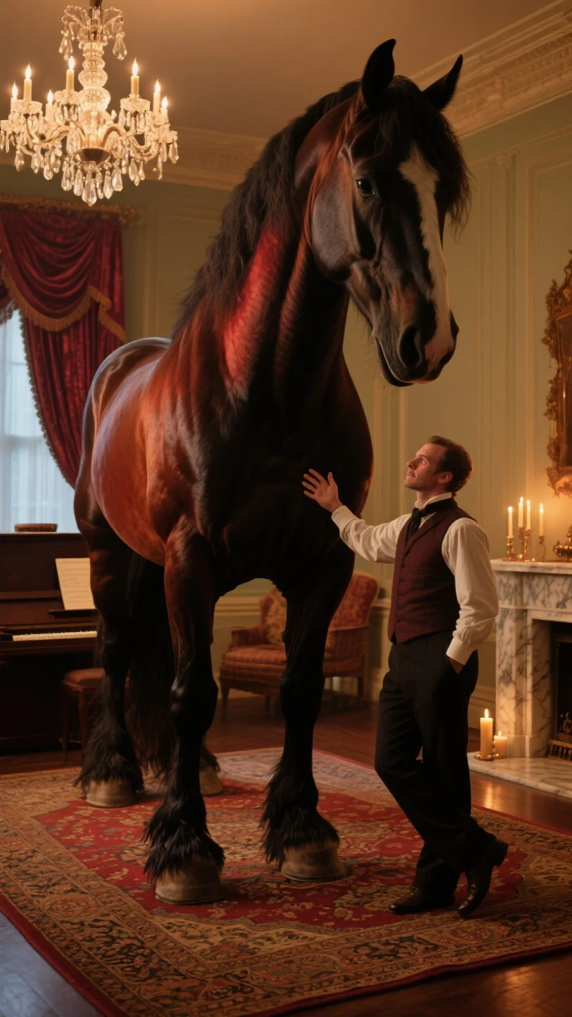 (masterpiece, Best quality:1.2), Huge Draft stallion with huge erected penis ejaculate