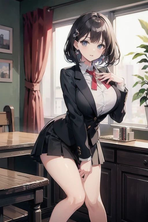 black hair, (brown eyes:1.5), (shot hair:1.6), (turning around:1.6), (crossed leg:1.4), (sit:1.6)
BREAK blazer, blue skirt, jacket, otonokizaka , pleated skirt, , winter uniform, (short skirt:1.6), (micro skirt:1.6), (big breasts:1.6), (slender:1.4), (thong:1.6),
BREAK looking at viewer,
BREAK indoors, classroom,
BREAK (masterpiece:1.2), best quality, high resolution, unity 8k wallpaper, (illustration:0.8), (beautiful detailed eyes:1.6), extremely detailed face, perfect lighting, extremely detailed CG, (perfect hands, perfect anatomy),