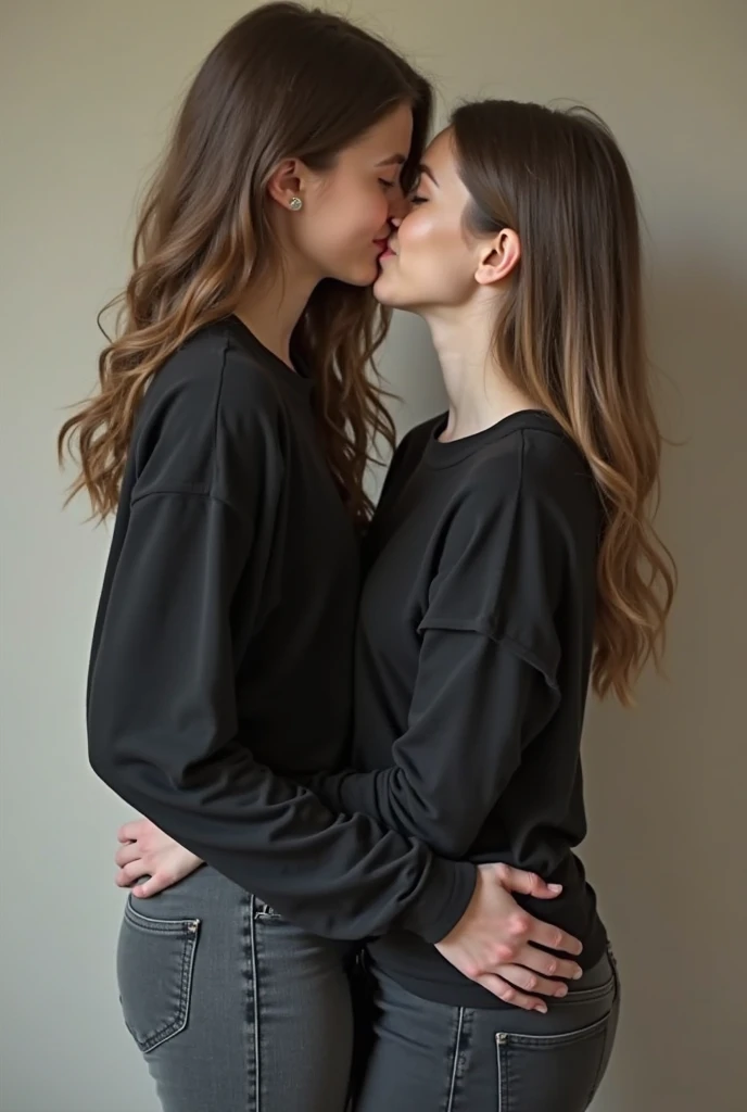 England Guy with Light skin, medium black hair, heterochromia, his left eye is orange and his right eye is green, he uses emo clothes, and is kissing a asian woman with Medium black hair with a front purple bang, white skin, pink eyes, goth clothes --auto --s2