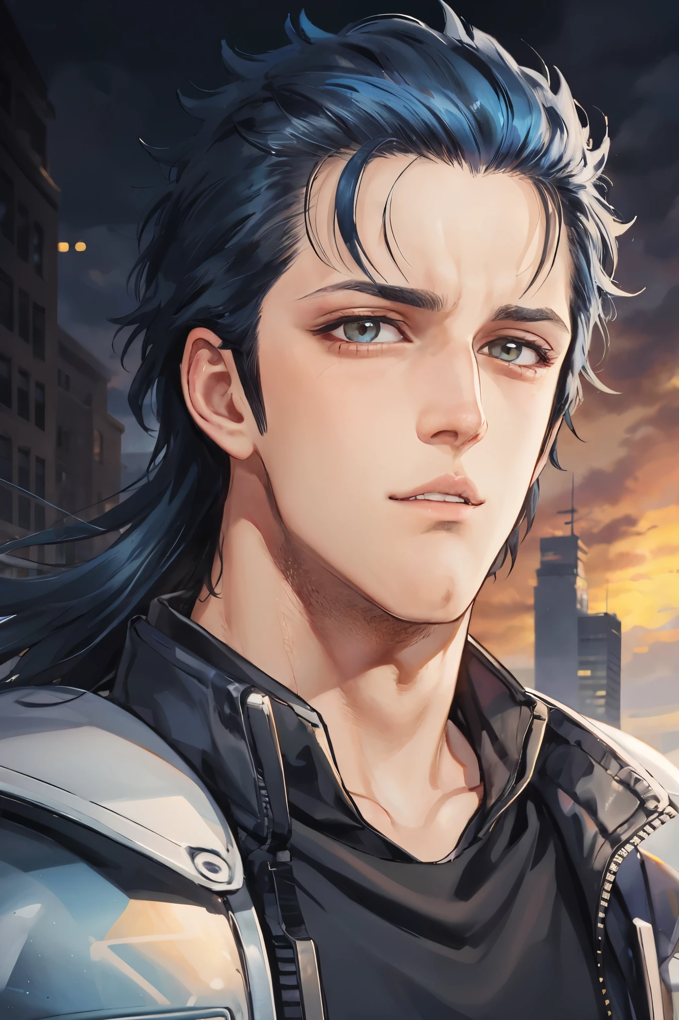 rei,1boy,blue hair,long hair,portrait,