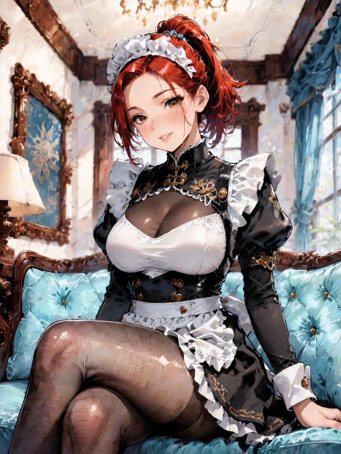 (masterpiece:1.2), best quality, high resolution, unity 8k wallpaper, (illustration:0.8), (beautiful detailed face:1.2, beautiful detailed eyes:1.2), perfect lighting, extremely detailed CG, (perfect hands, perfect anatomy),
Hot, sexy, shiny hair, lustrous skin,
milf, dramatic lights, blush smirk ,evil (maid dress) ,café
kafka_a, purple eyes, large breasts, maid dress,