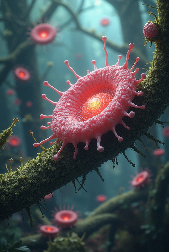 Create an image that represents microscopic creatures as seen through a microscope