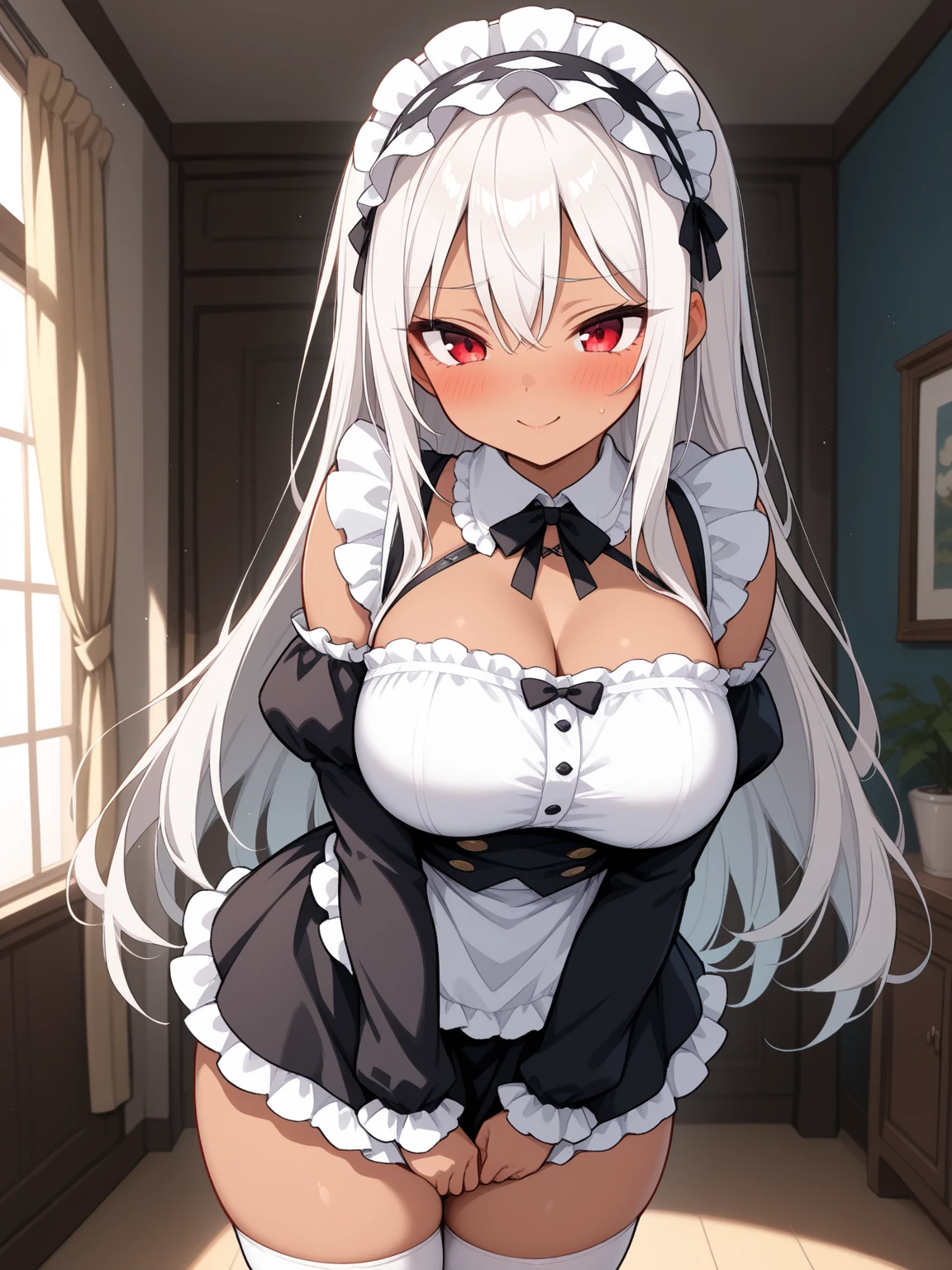 ((White hair)),((Head and Shoulders Image)),(super-long hair),Sexy,A person,Alone,Simple style,pancake ,Simple details,Black background,Empty background,Black background wall,(20 year old woman),(Cotehardie),(White Gloves),Lace Shirt,Waistcoat,((Shy)), NSFW , bare chest, nipples sticking out, without clothes, pumped body