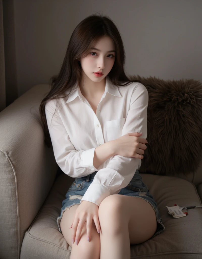 1 Girl,office,Sitting in an office chair,Soft Light,Chinese Beauty,Tight Fit,dress,Dark-haired,long hair,