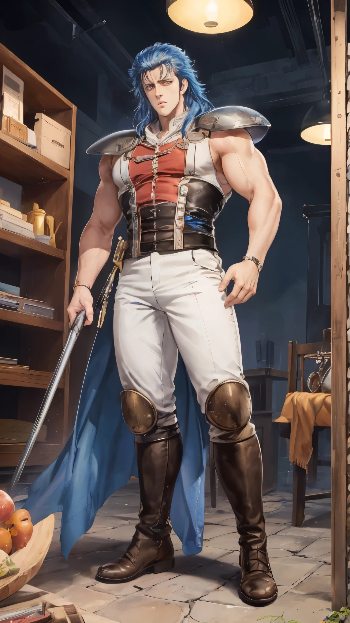 ((Best Quality)),( super high definition),(Super detailed),( detailed description ),((The best CG)),(masterpiece) , rei,1boy,blue metric hair,long hair,curvy hip,full body,