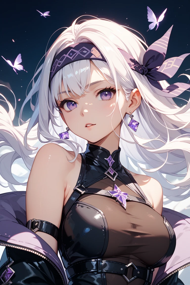 Silver Hair、Bobcut、Completely naked、Purple Eyes、Black winged woman、Big Breasts、Spread your legs、Nipples、vagina, Exposed breasts and thighs、Show off your thighs、Official Anime Artwork, Ayaka Genshin Impact, Detailed Key Anime Art, 黒 photo, Ayaka Games Genshin Impact, Gap Moe Yandere Grimdark, Fine details. Girls' Frontline