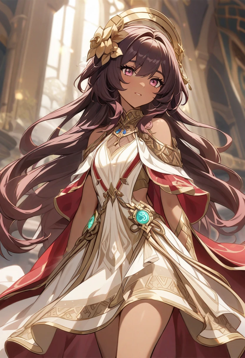 Beautiful woman, full body, adult woman, long hair, hair, brown, princess crown on head, pink dress, pink dress, pink dress, torn dress, torn dress, chained with outstretched arms, prisoner, prisoner, shackles on arms, outstretched arms, pink heels, bare legs, bare arms, chains, surround woman, chained woman, pink heels, many chains surround woman, chain surrounds woman's ponytail, chain surrounds woman's ponytail, long legs, long legs, bare legs, chain surrounds woman's waist and torso, chains surround woman's waist and chest