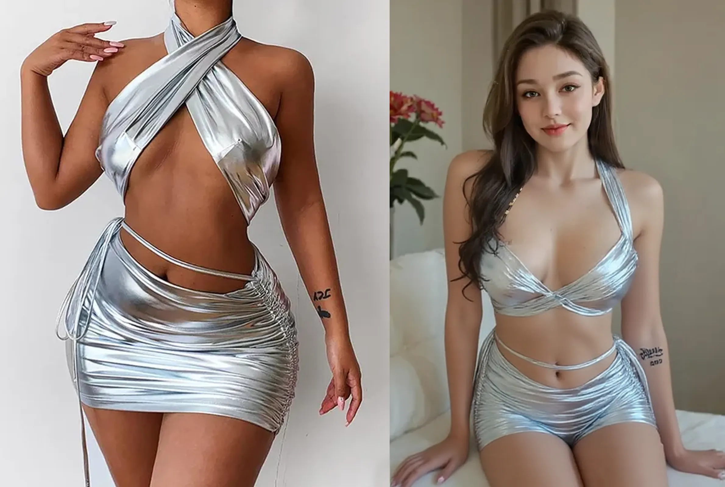 Beautiful 26 years old woman, 170cm high, 60kg weight, white skin, long curly dark hair, light gray eyes, wearing short night dress, red carpet event, natural morning light, realistic portrait, highly detailed, analog style, deep cleavage, large breast, , (((full body)))