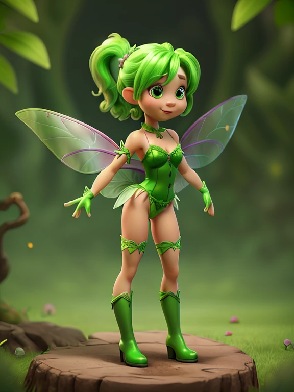 (Full body photo:1.7), (One/TinkerBellWaifu/Woman/with very transparent fairy wings:1.5), (Big breasts:1.7), (Wearing fairy costume made of green leaves/leather belt at waist:1.3), (Looking at the viewer/smiling:1.3), (She's inside a wooden goblin house underground:1.7), (She's got fulfilled blonde hair fastened with leaf clip: 1.5), (dark blue eyes: 1.5), (extremely tight/extremely transparent costume: 1.8), (doing sensual poses while standing: 1.2), (award-winning, UHD, anime, high detail, 16k, high quality, masterpiece)
