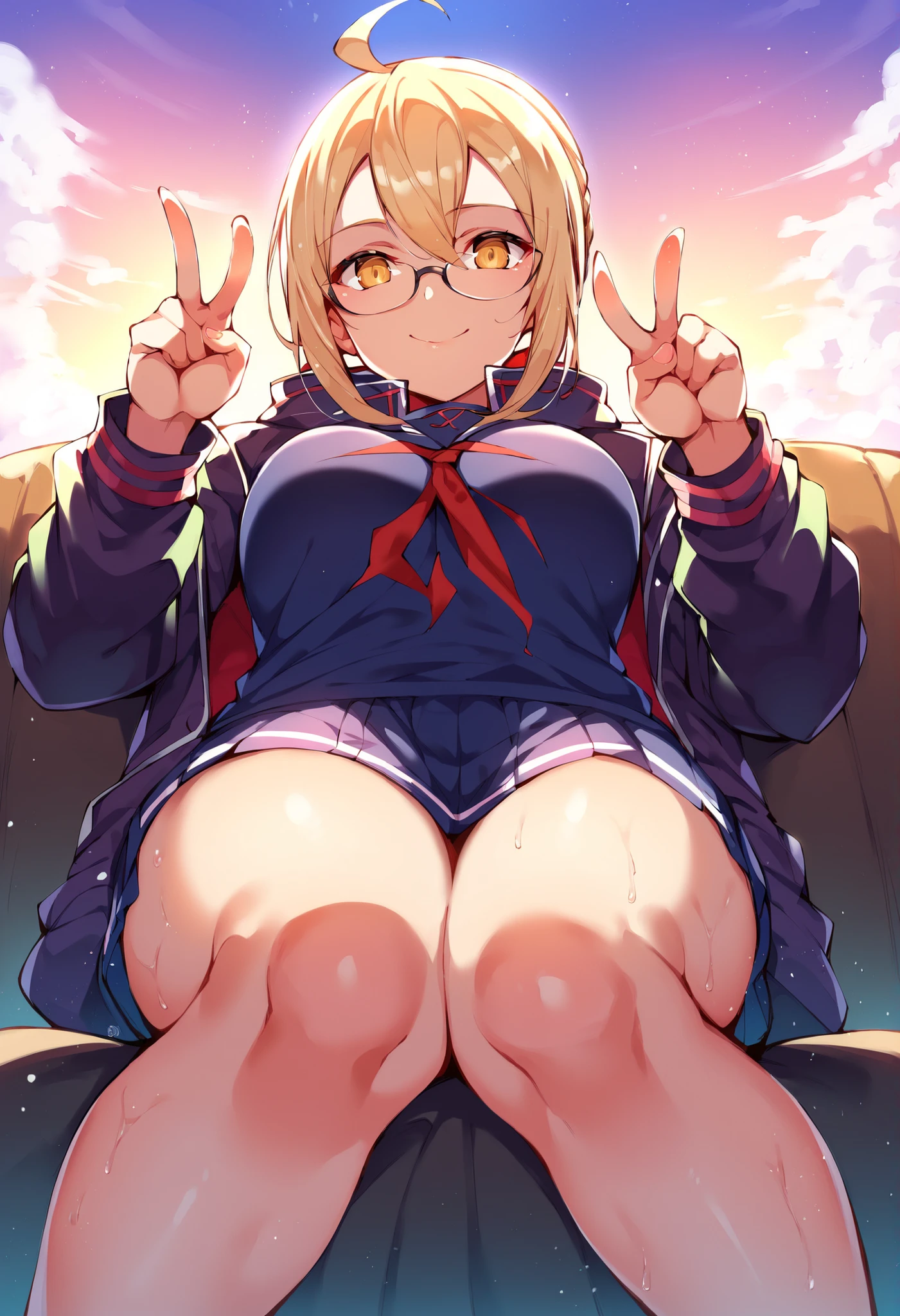 happy smile,furrowed brow,Open mouth{Shaded face},Renee,{{{pleats skirt}}},covered navel, (bodystocking:1.2), asticassia school uniform, green jacket, shirt, school uniform, crop top
,Squat ,looking down at viewer,Squatting,((masutepiece,hight resolution)), masutepiece, Best Quality, , absurderes, Perfect Skin, Detailed skin texture, ultra-detailliert, 8K, Intricate details, beautifull detailed face,hight resolution, 1girl in ,Looking down,looking down at viewer,masutepiece, Best Quality, Insanely detailed, absurderes, Perfect Skin, Detailed skin texture, ultra-detailliert, 8K, Intricate details, beautifull detailed face,NSFW,NSFW,,low angle shot,Front view