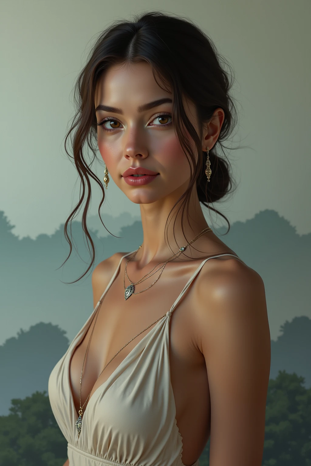 hyperstyle,The art of Mandy Jurgens,oilpainting,photorealestic:1.8,Shy,shylily,face red,head lowered,smil,耳环,