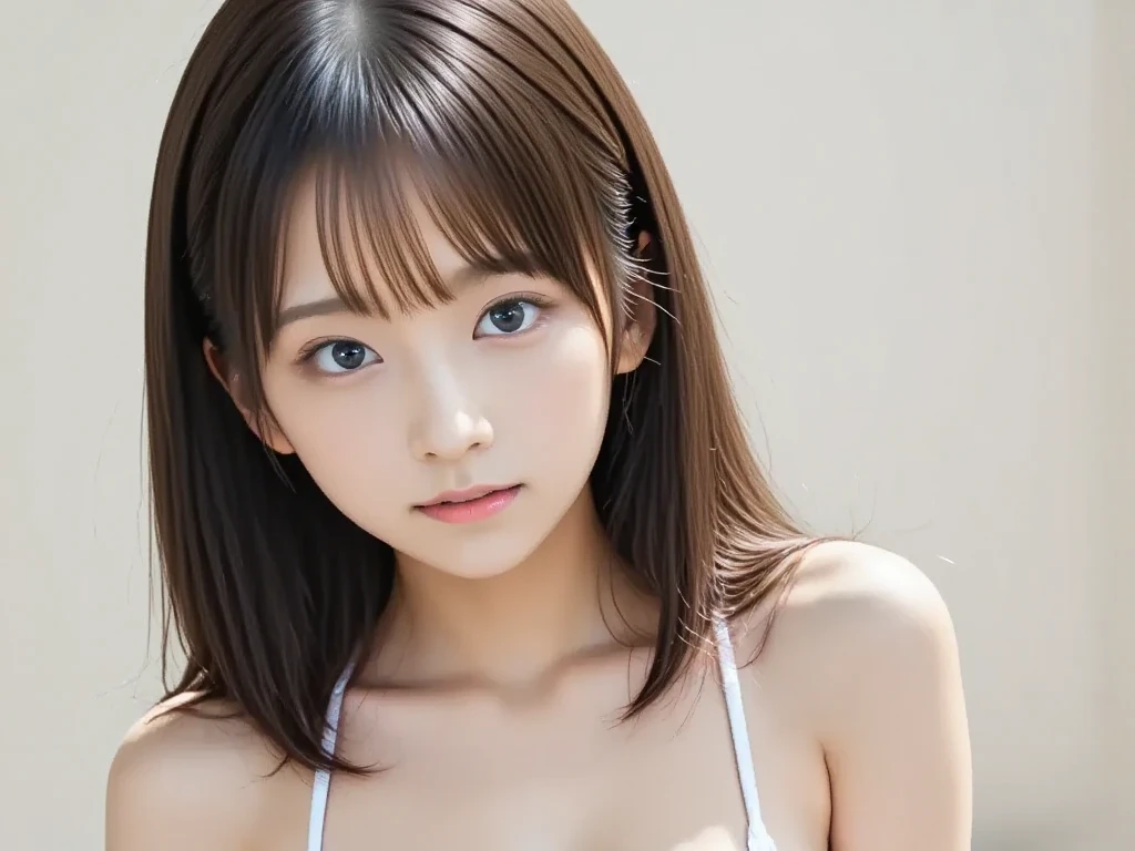 masutepiece, Best Quality, One girl, (Beautiful Girl:1.3), (:1.2), Very fine eye definition, (Symmetrical eyes:1.3), NSFW, (Put out naked, Cute sleeveless:1.3), Beautiful breasts, Brown eyes, Parted bangs, Brown hair, Upper teeth