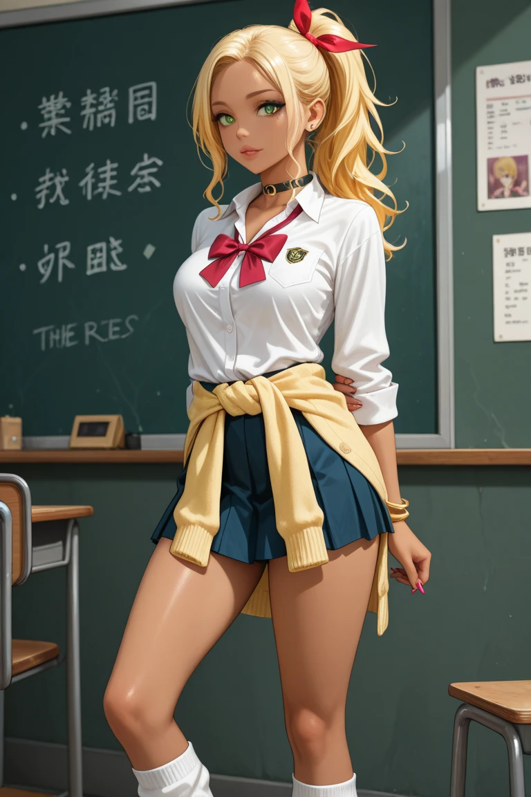 arafed asian woman sitting on a desk in a classroom, with glasses, full subject in shot, korean girl, nerdy, japanese goddess, japanese model, with glasses on, a hyperrealistic schoolgirl, hyperrealistic schoolgirl, in a classroom, beautiful asian girl, asian girl, thick glasses, sakimichan, cute schoolgirl, russian and japanese mix,yellow hair
