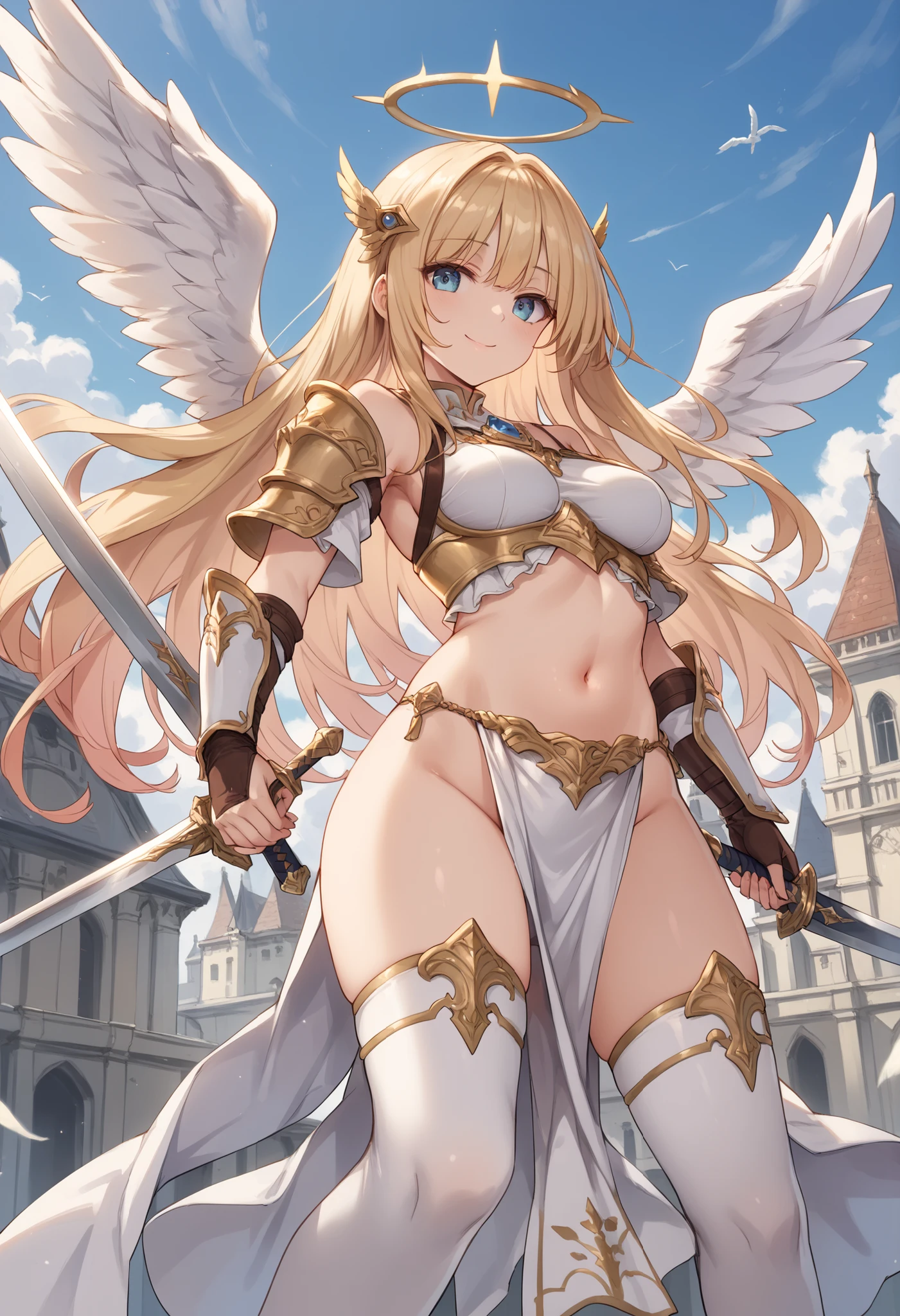 (((View from head to thigh))),((One Naked Girl)),(((A nude figure facing the viewer))),((((Breasts and genitals are exposed)))),(Girl exposes her genitals))),((Do not show anything below the thighs)),((bottomless)),((topless)),((ass pov)),(((from front))),(((cowboy shot))),(((standing pose))),((hands behind)),photo realistic,master piece,((ultra detailed)),looking at viewer,smile,photorealistic,((Looking at the viewer from the front)), (((The girl stands)),((Medium Shot))、((West Shot))、((Looking horizontally at the viewer)),((Hands behind head)),(Exposing the viewer to full frontal nudity),((Face forward and look at the viewer at the same height)),((Show your naked body to the viewer with your hourglass figure)),Smiling、(((Wearing a large golden hair ornament))),((A thick golden sword on the right)),((On the left is a thick gold spear))、((Young face)),((Small breasts and slim body)),((Slender figure)),((She wears a large jeweled hair ornament)),No underwear ,((((Elegant nude elegant girl)))) ,((The body is naked)),((Both arms and thighs are covered with armor...)),((Smiling Girl)),((Four large symmetrical angel wings worn on the back and hips)),((Equipped with a shield on the arm)),((Spread your big wings)), ((A gun holster is attached to the thigh)),((Place a thick golden Japanese sword on the right side))、((Place the thick gold spear on the left)),((No underwear)), She is wearing a large gold necklace、 Large, symmetrical wings, Shoulder Rig Gold Fancy Bangle、Large gold thigh rest、Large gold armrest room chest )),((Naked from head to thighs))、((No underwear whatsoever))、((Head to knee nude shot)),Daytime sea background, A shy smile,((Beautiful hourglass figure)),((Wearing a cape)),((Anatomically correct身体)),High detail, high quality, Highest detail, Extremely detailed, Ultra-detailed, ((Beautiful style)),((Natural light bright background)),Bright daylight,, (Photorealistic: 1.37), High pixel density,Slender figure,Thin Hair,No makeup,Brilliant Light)),Fantasy,Beauty products,Highly detailed facial texture woman, Cowboy Shot, 135mm, Anatomically correct,(((upscale))),Emit an aura,